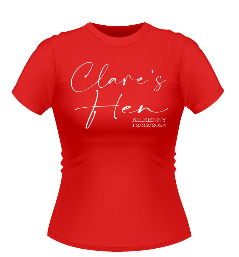 Personalised Hen Party Tshirt Script style