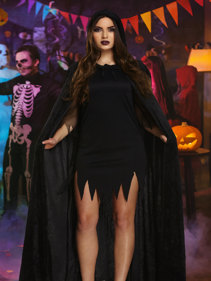 Adult’s Long Black Velvet Cape with Hood