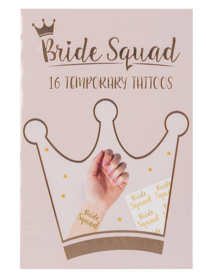 temporary tattoos gold colour bride squad