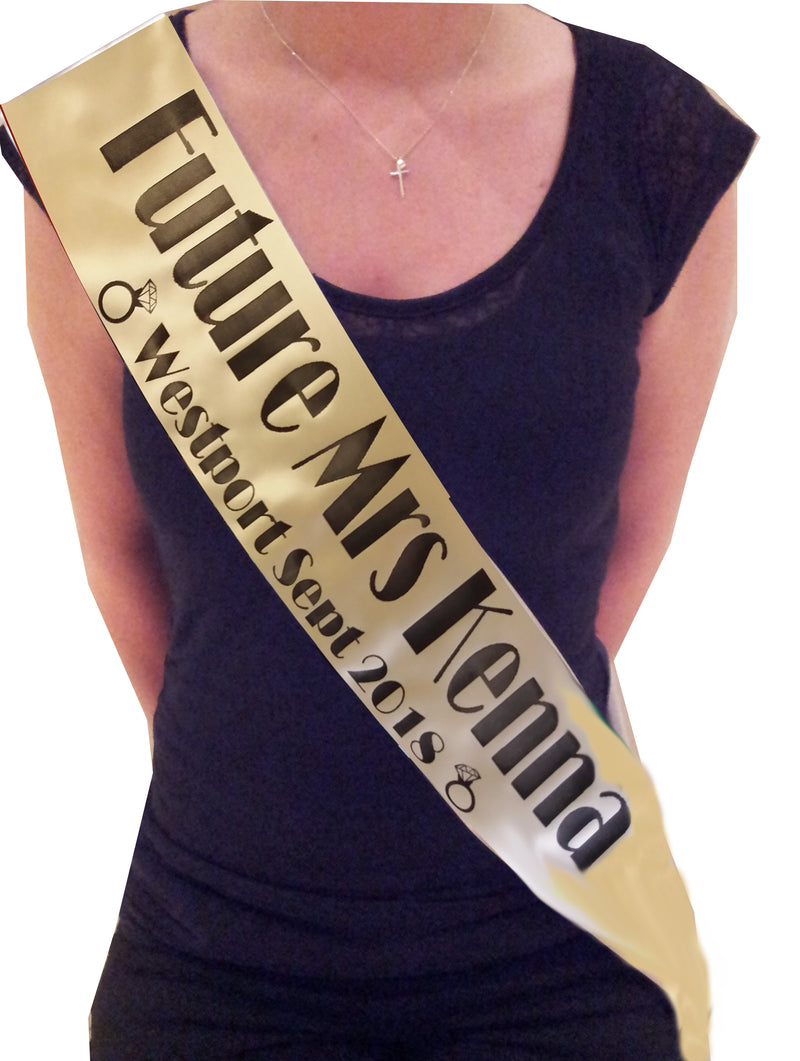 Personalised 1920's Flapper Theme Hen Party Sash with Diamond Ring Graphic