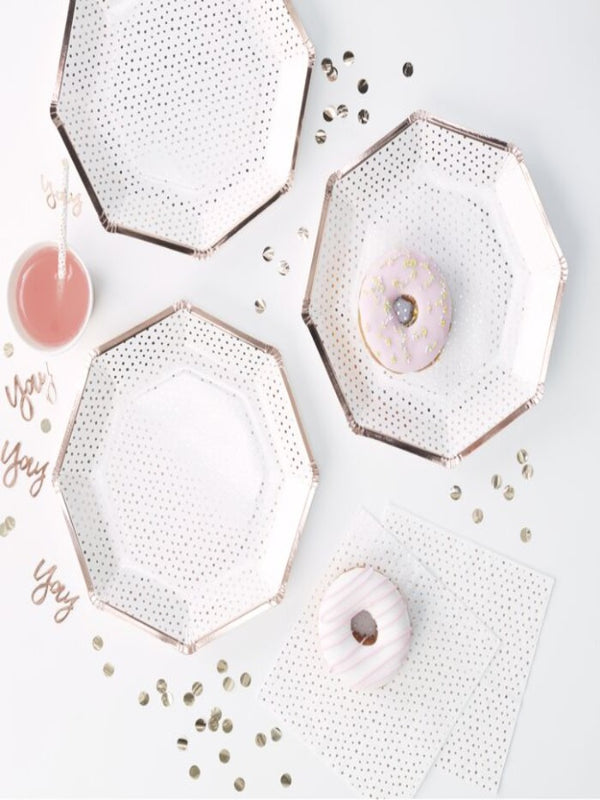 Spotty Print Rose Gold Paper Plates (8)