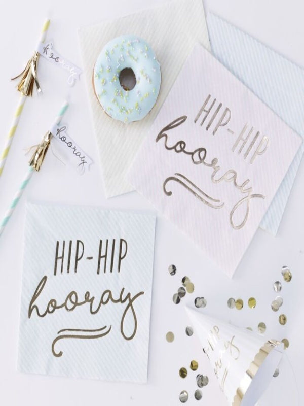 Gold Foiled Hip Hip Hooray Pastel Paper Napkins (16)