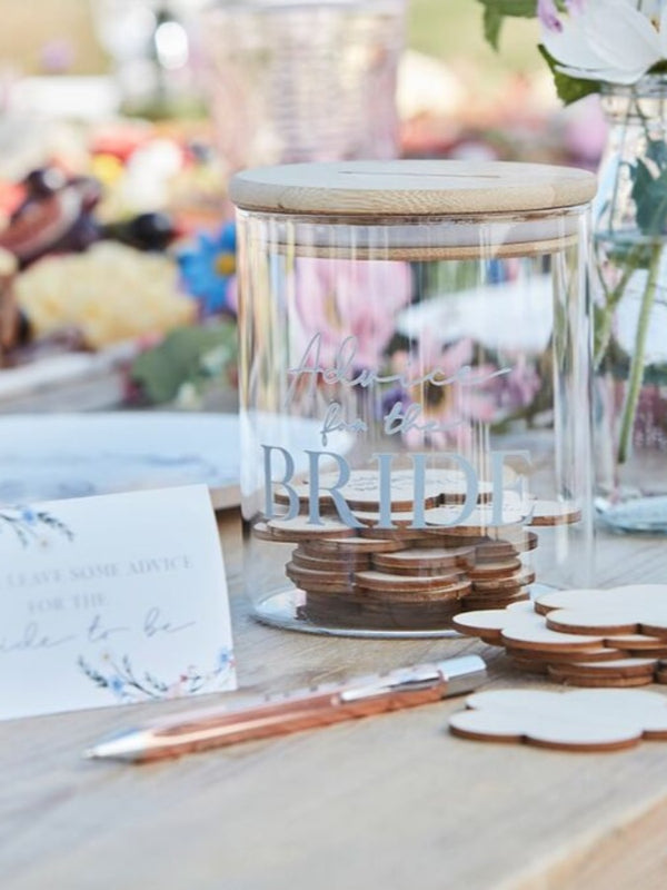 1 x Advice For The Bride Message Glass Jar and 30 message counters