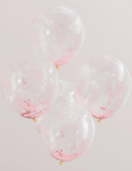 5 PASTEL PINK BEAD CONFETTI FILLED BALLOONS