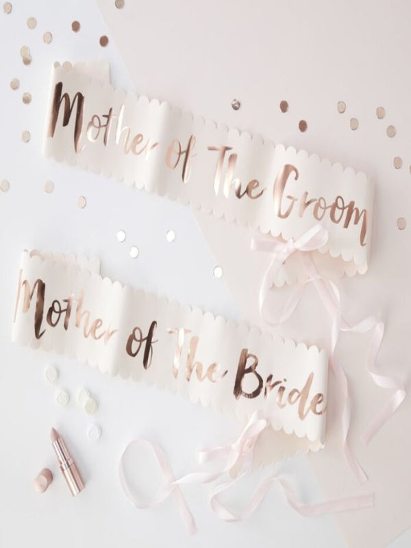 Pink And Rose Gold Foiled Mother Of The Bride and Groom Sashes