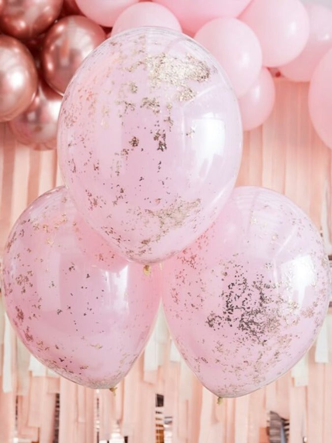 DOUBLE LAYERED PINK AND ROSE GOLD CONFETTI BALLOONS