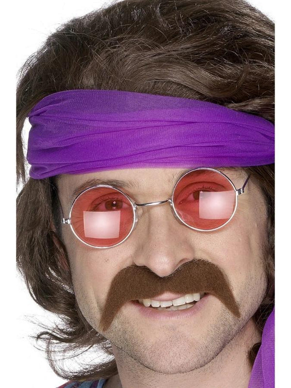 70's style self adhesive moustache in brown.