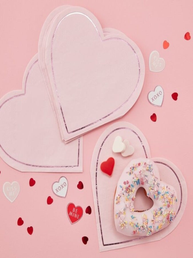 Pink Heart Shaped Paper Napkins (16)
