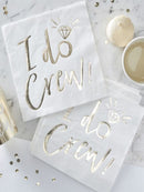 pack of 16 white paper napkins with Gold foiled I Do Crew text