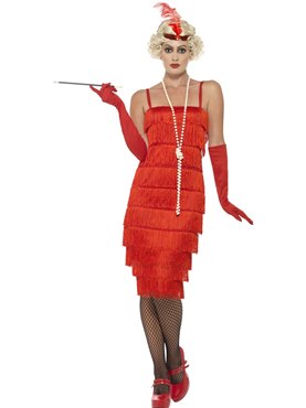ADULT LONG RED FLAPPER COSTUME