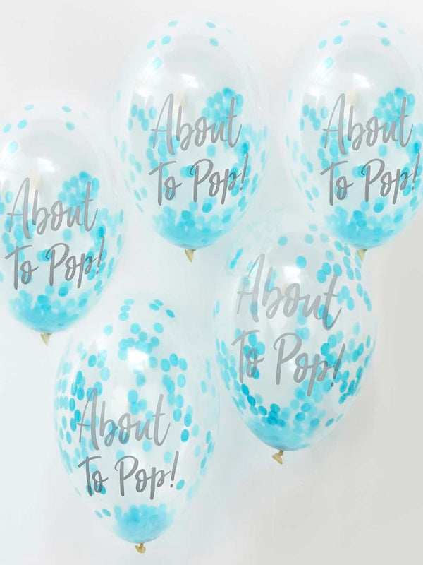 About To Pop! Blue Baby Shower Confetti Balloons