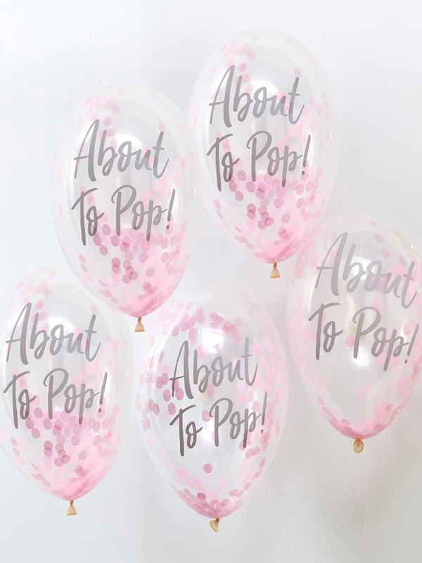 About To Pop! Pink Baby Shower Confetti Balloons