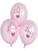 BABY PRINTED PINK BALLOONS(6XPCK)