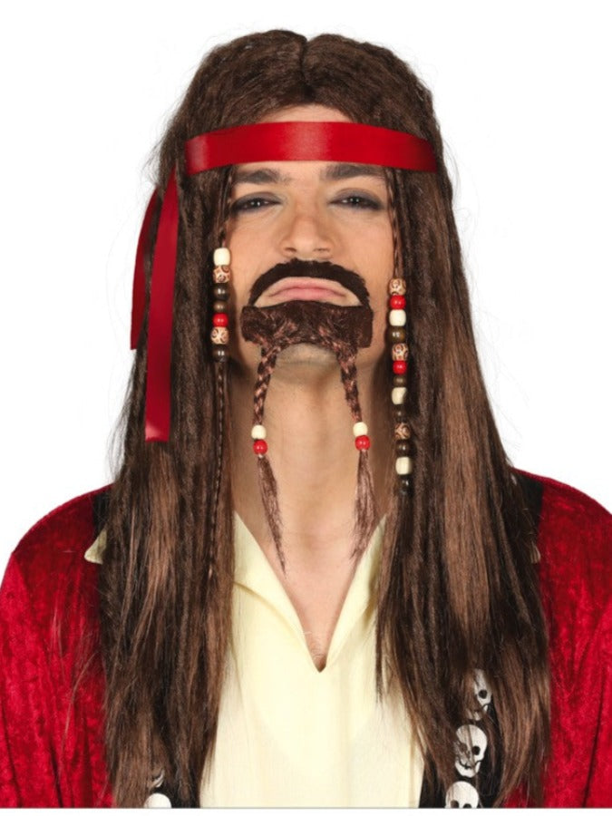 BROWN WIG WITH DREADS AND GOATEE