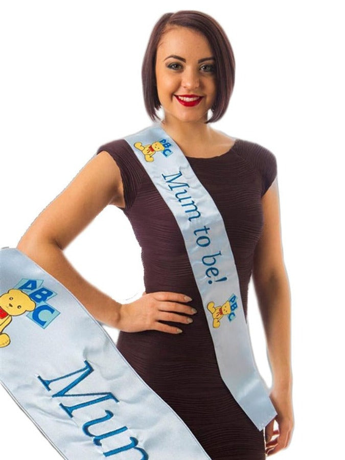 Blue Mum to Be Sash with Embroidered Logo