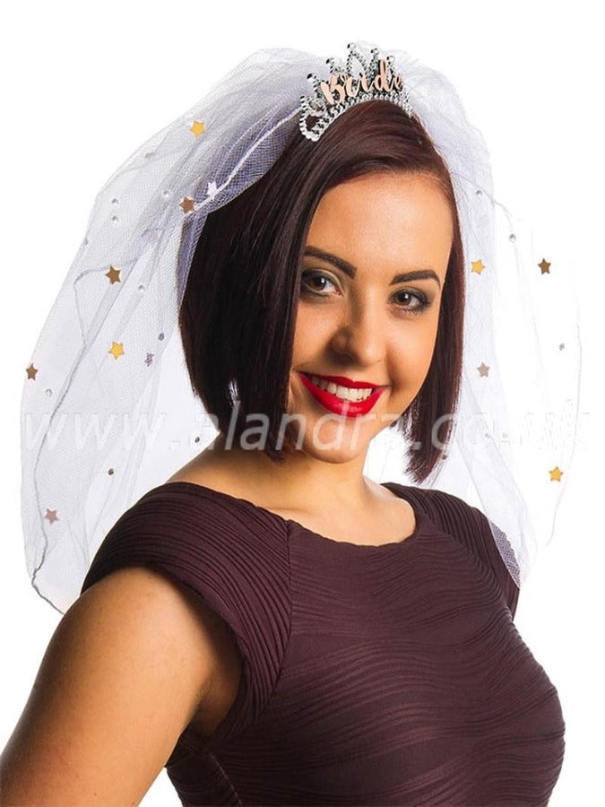 Bride Tiara with Rose Gold Veil