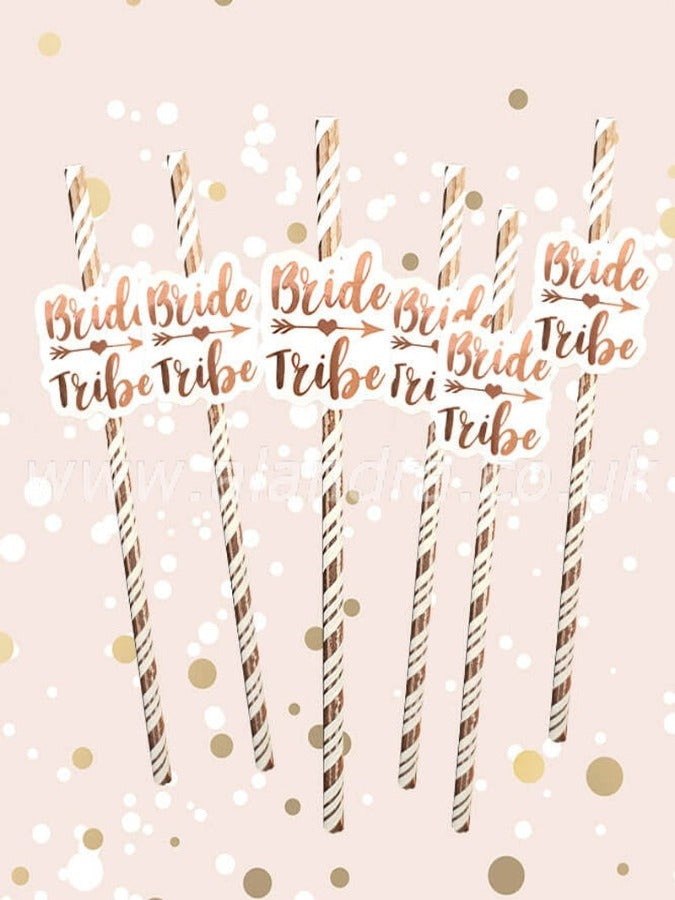 6 pack Bride Tribe Rose Gold Straws