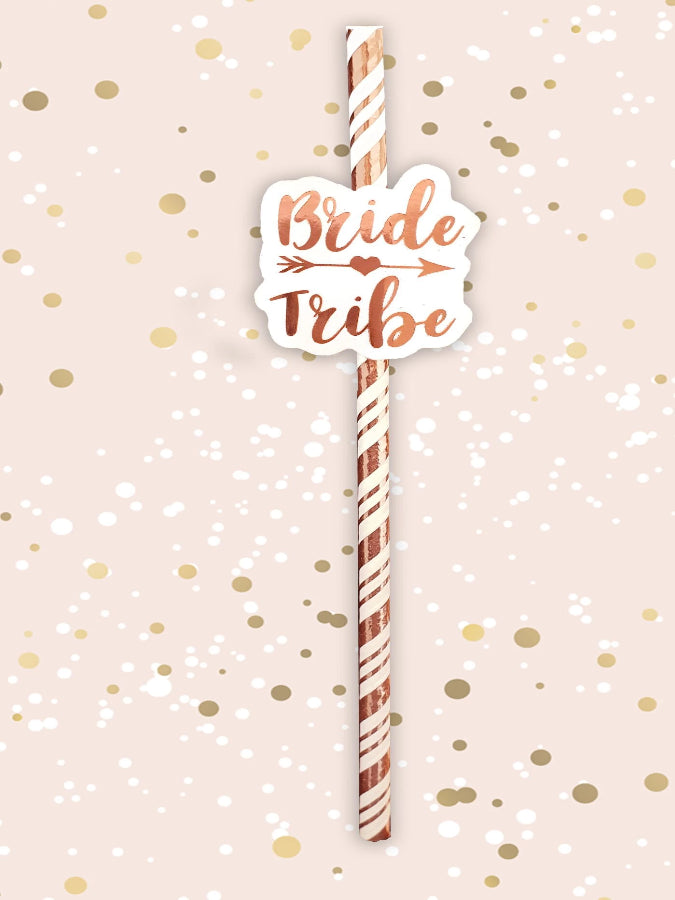 Bride Tribe Logos on a rose gold Straw