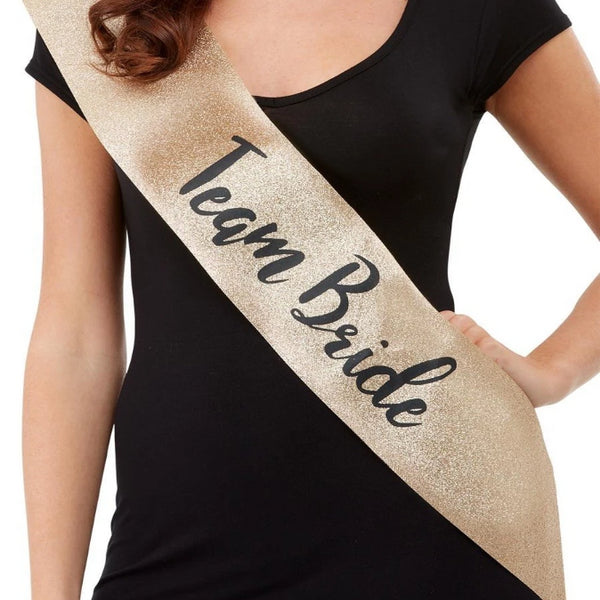 Deluxe Glitter Team Bride Sash Gold & Black