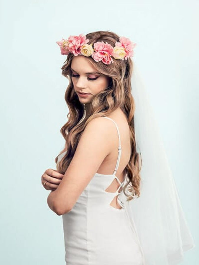 Flower crown with veil, mix,