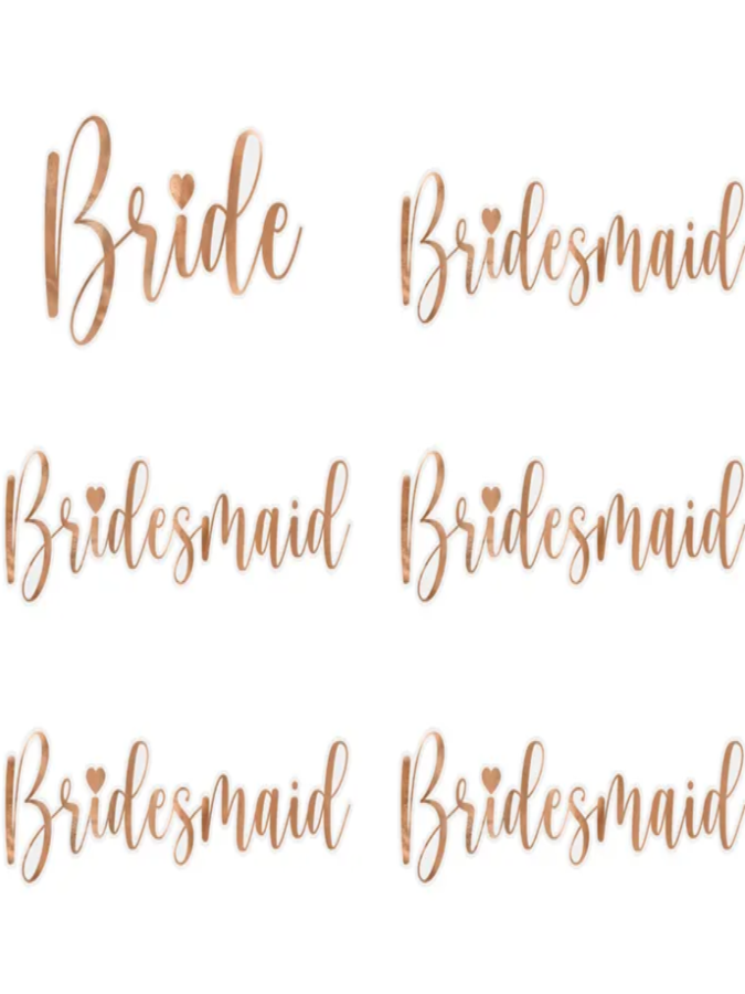 Glass stickers ''Bride & Bridesmaid'', rose gold