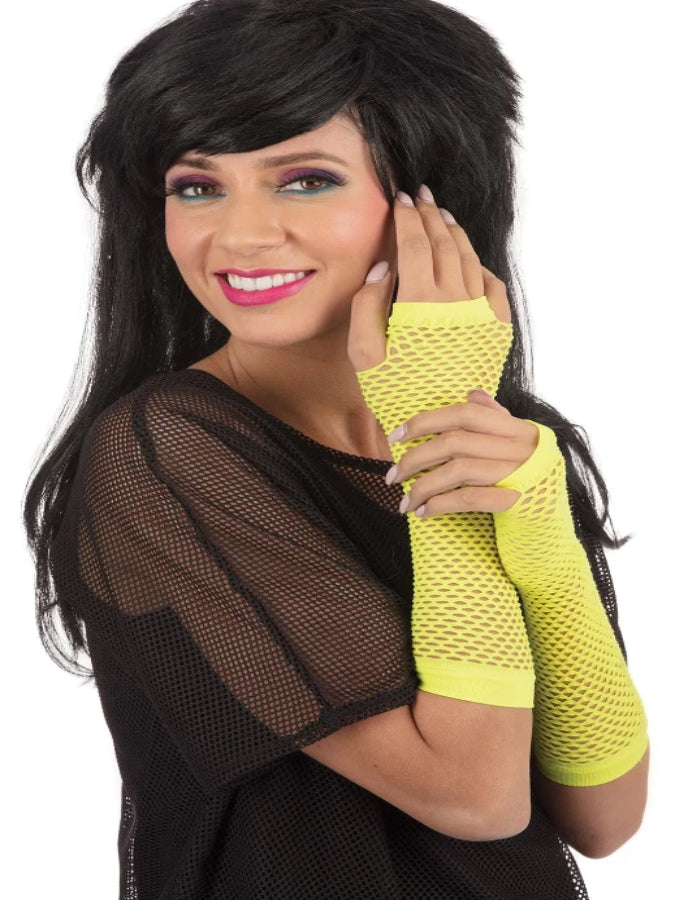 Gloves Fingerless Fishnet Yellow