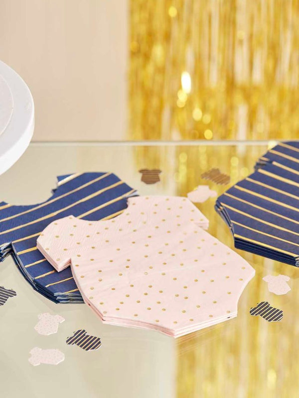 Gold Foiled Pink And Navy Baby Grow Gender Reveal Party Napkins