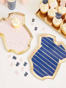 Gold Foiled Pink And Navy Baby Grow Gender Reveal Party Plates