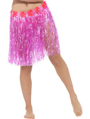 Hawaiian Hula Skirt with Flowers, Neon Pink