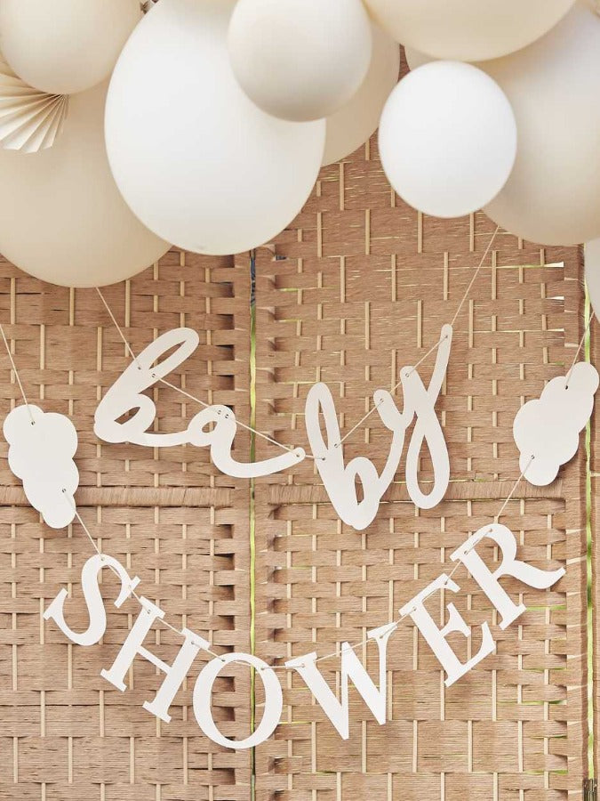 Hello Baby - Eco Bunting - Baby Shower - Cream & White
