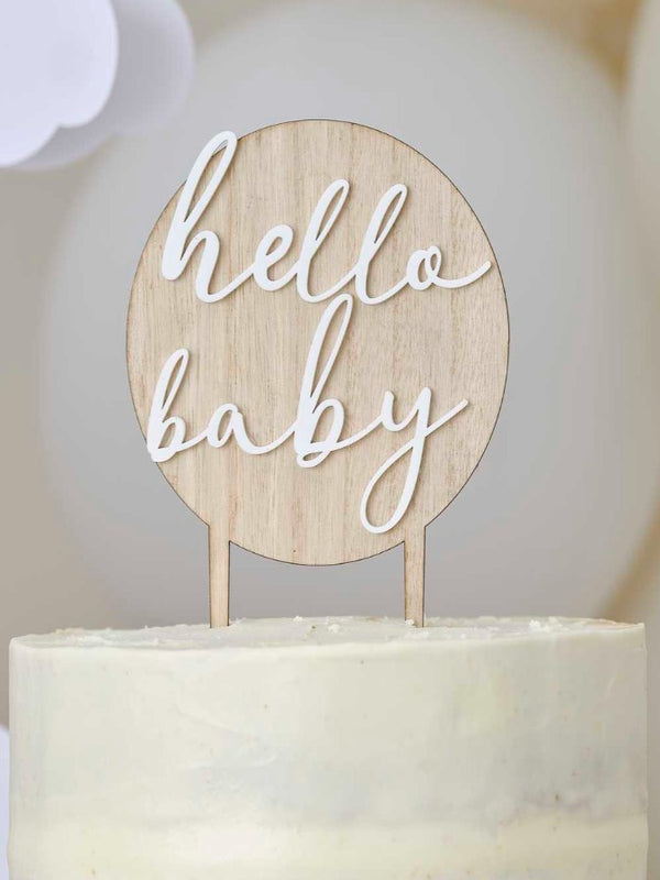 Hello Baby Wood and Acrylic Baby Shower Cake Topper