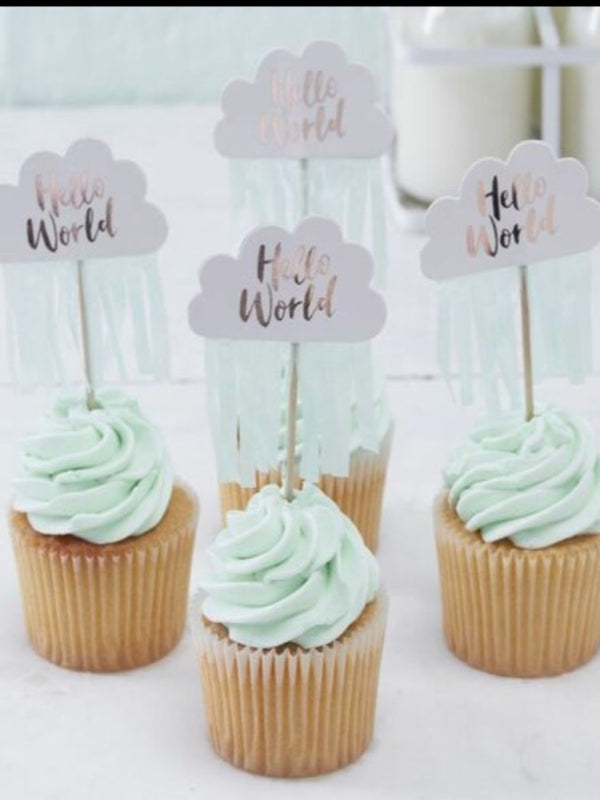 Hello World - Baby Shower Cupcake Picks