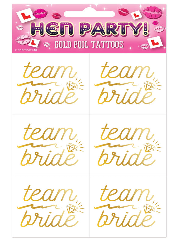 6 gold foil team bride with ring printed on temporary tattoo