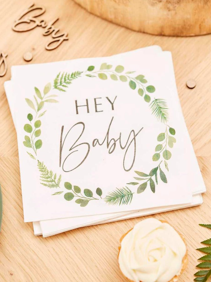 Hey Baby Shower Botanical Napkins