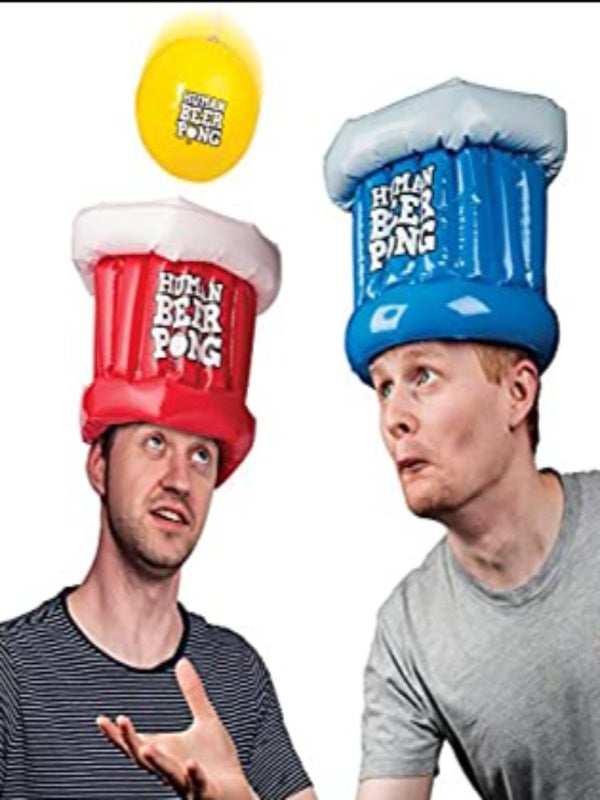 Human Beer Pong with 2 hat and ball