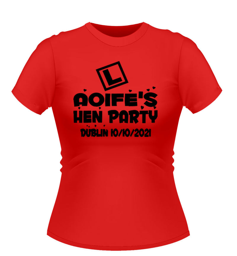 L Plate Design Personalised Hen Party TShirt
