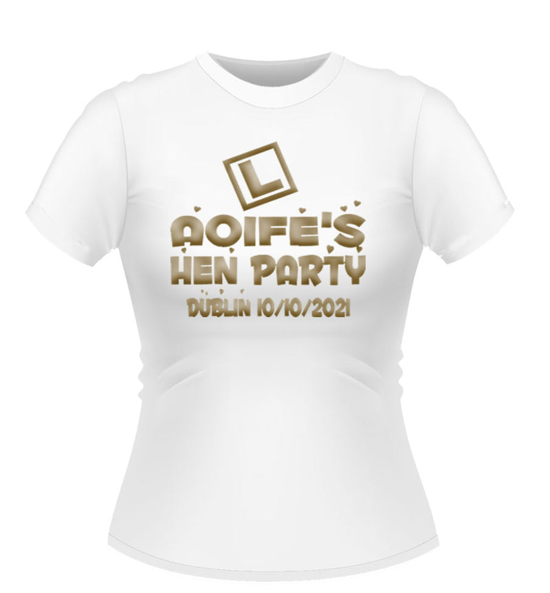L Plate Design Personalised Hen Party TShirt