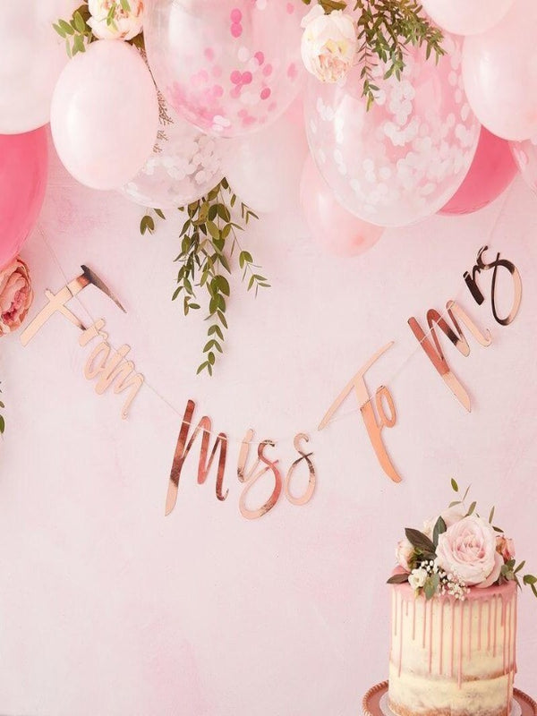 Rose gold banner with Miss to Mrs text