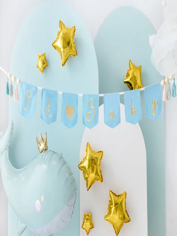 Deluxe Fabric Banner Oh baby  with tassels, sky- blue,