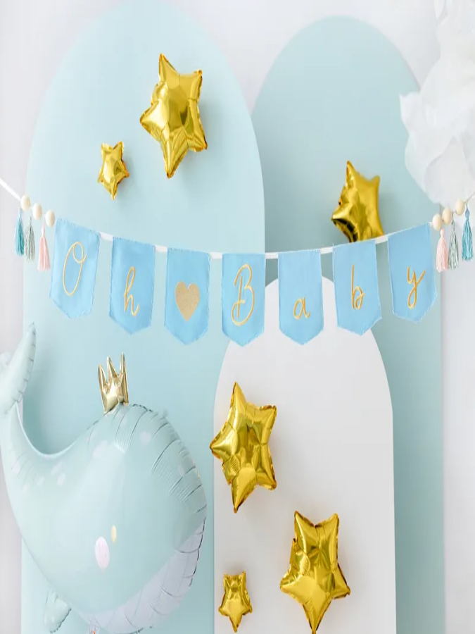 Deluxe Fabric Banner Oh baby  with tassels, sky- blue,