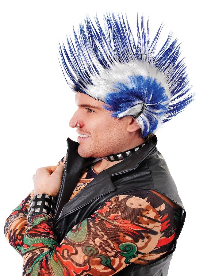 Mohican Blue And White Wig