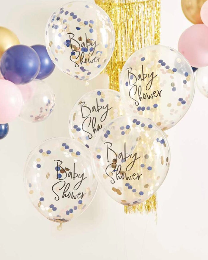 Navy Pink Gold Confetti Baby Shower Balloons - Main Image