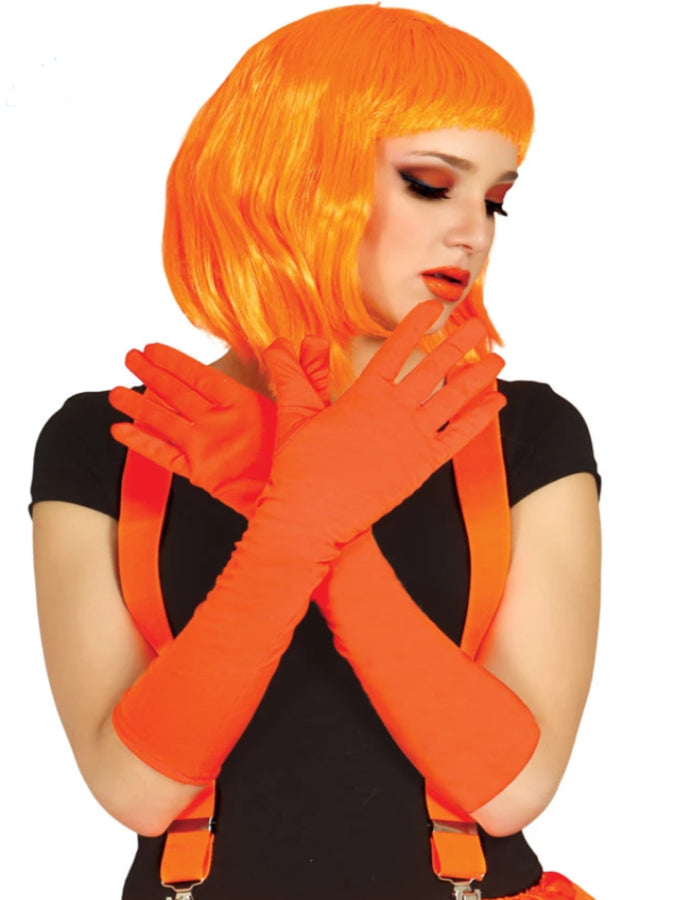 PAIR OF NEON ORANGE GLOVES, 45 CM