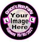 Personalised L Plate & Pic Hen Party Badge pink