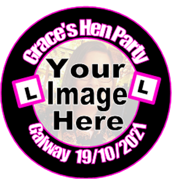 Personalised L Plate & Pic Hen Party Badge pink