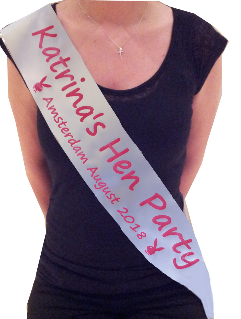 Personalised Playboy Bunny Theme Hen Party Sash