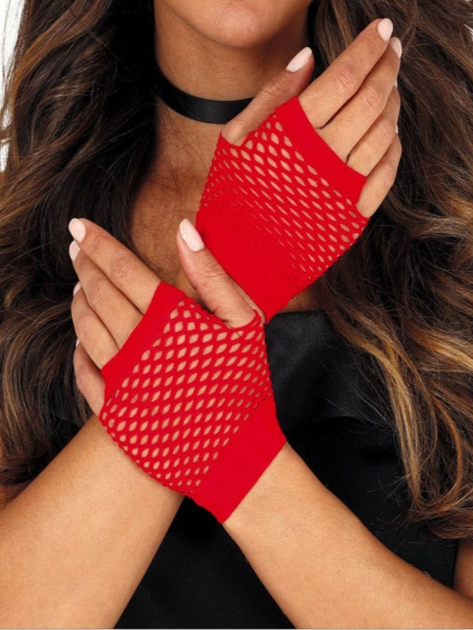 Red Fishnet Gloves