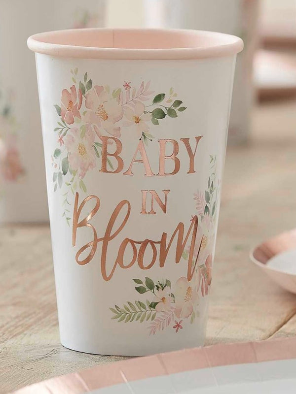 Rose Gold Floral Baby Shower Cups