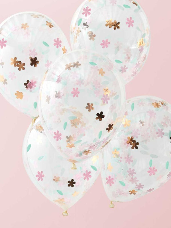 Rose Gold Floral Confetti Balloons