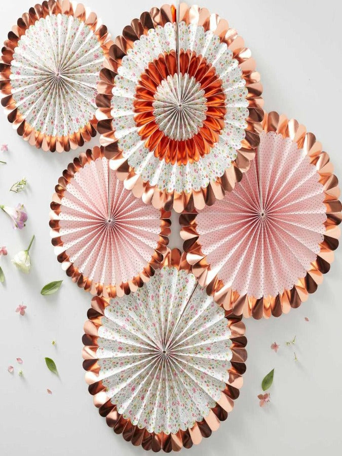 Rose Gold Floral Paper Fan Decorations